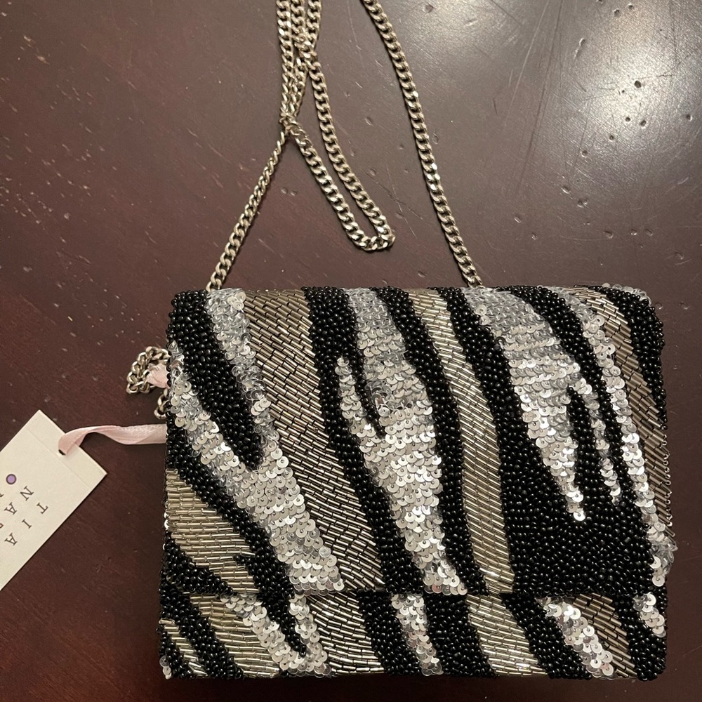 NWT Tiana NY Hand Beaded/Sequin Black Grey Silver Crossbody Bag - Picture 9 of 9